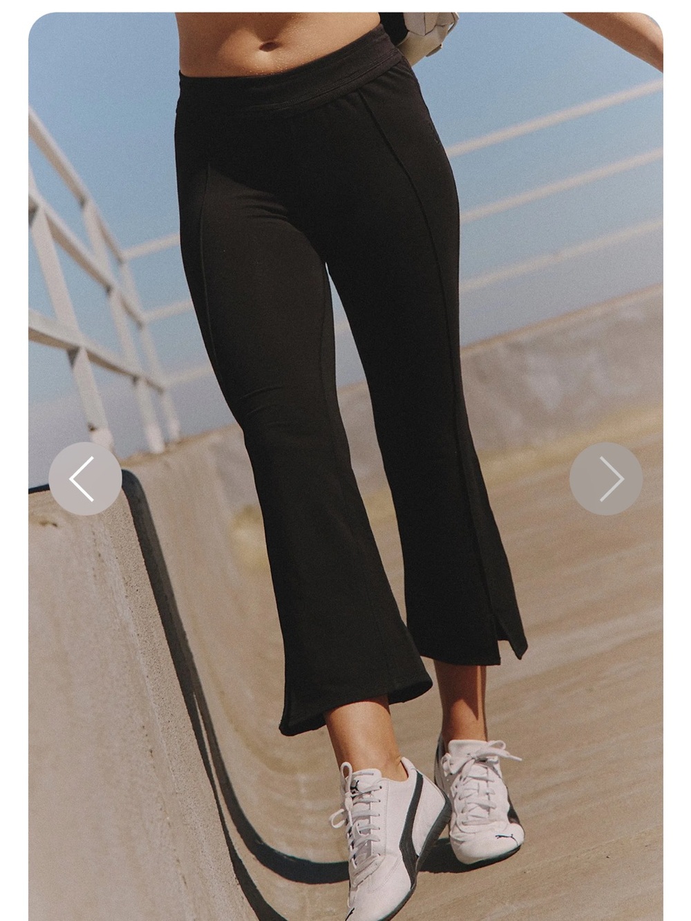 Free People Black Wide-Leg Pull-On Capris with Hem Slits